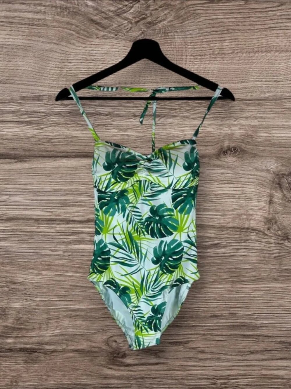 John Lewis Swimsuit Llenya Exotic Leaf Floral Print Bandeau Green White UK 8